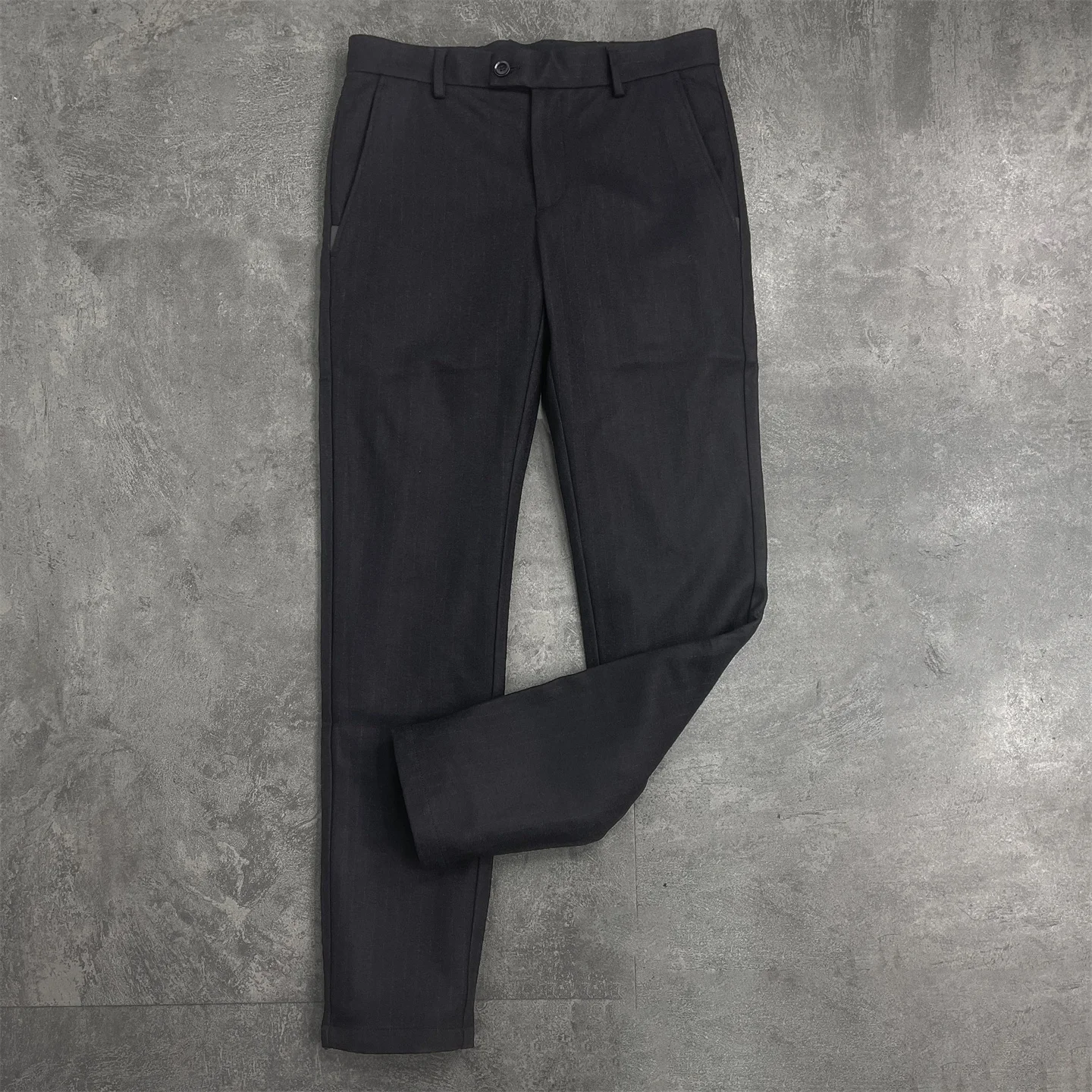 

Italian High-End Men's Slim Straight Wool Blend Casual Pants Bla Stripe Embroidery Long Trousers Faion Urban Sle Autumn...