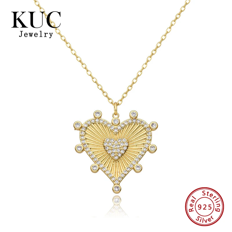 

Fine Jewelry for Women Custom Stylish Plata 925 Sterling Silver Luxury Sunrise Heart Zircon Charm Pendant Necklaces