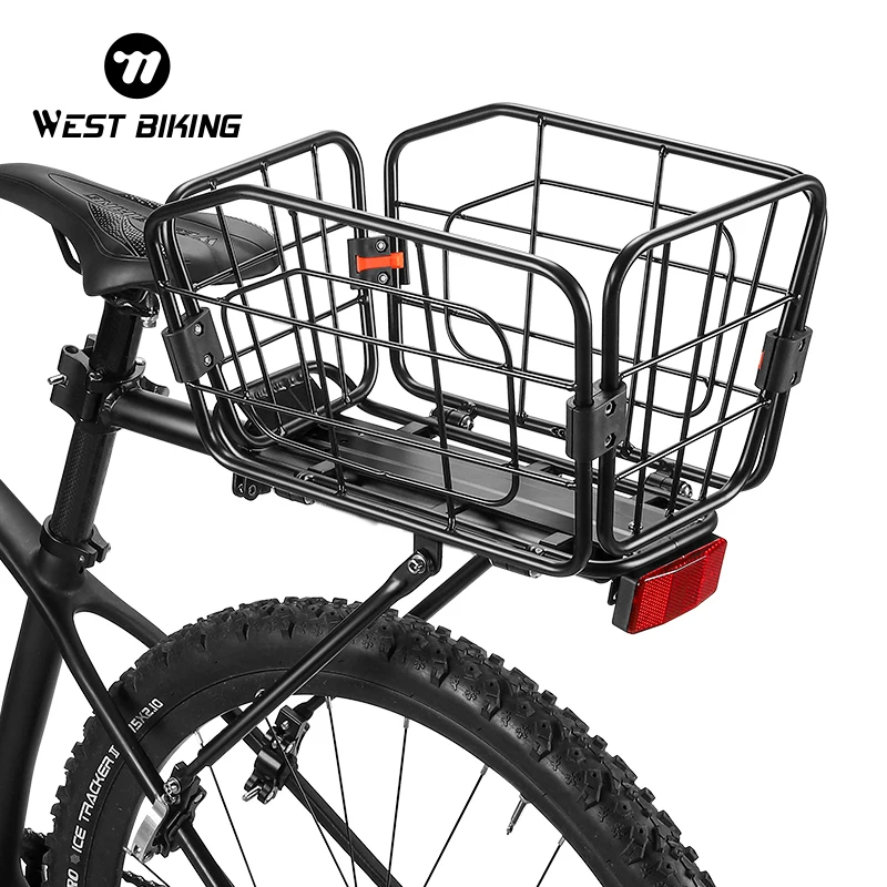 

WEST BIKING Bicycle Rear Carrier Basket Quick Release Cargo Racks MTB Trunk Rack For Travel Luggage Straps Locatable Reflector