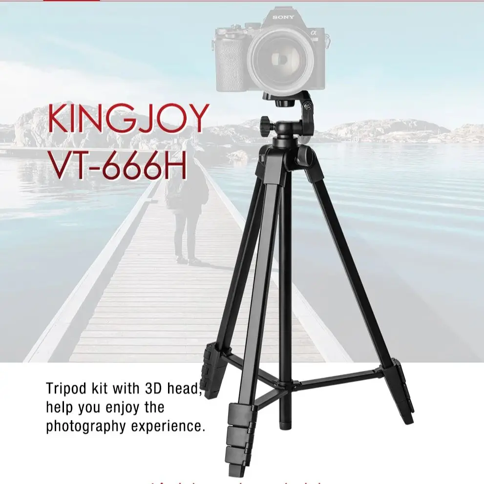 

KINGJOY Lightweight Simple Phone Tripod for iPhone &Camera with Phone Holder Aluminum Selfie Stick Travel Vlog Cell Phone Stand
