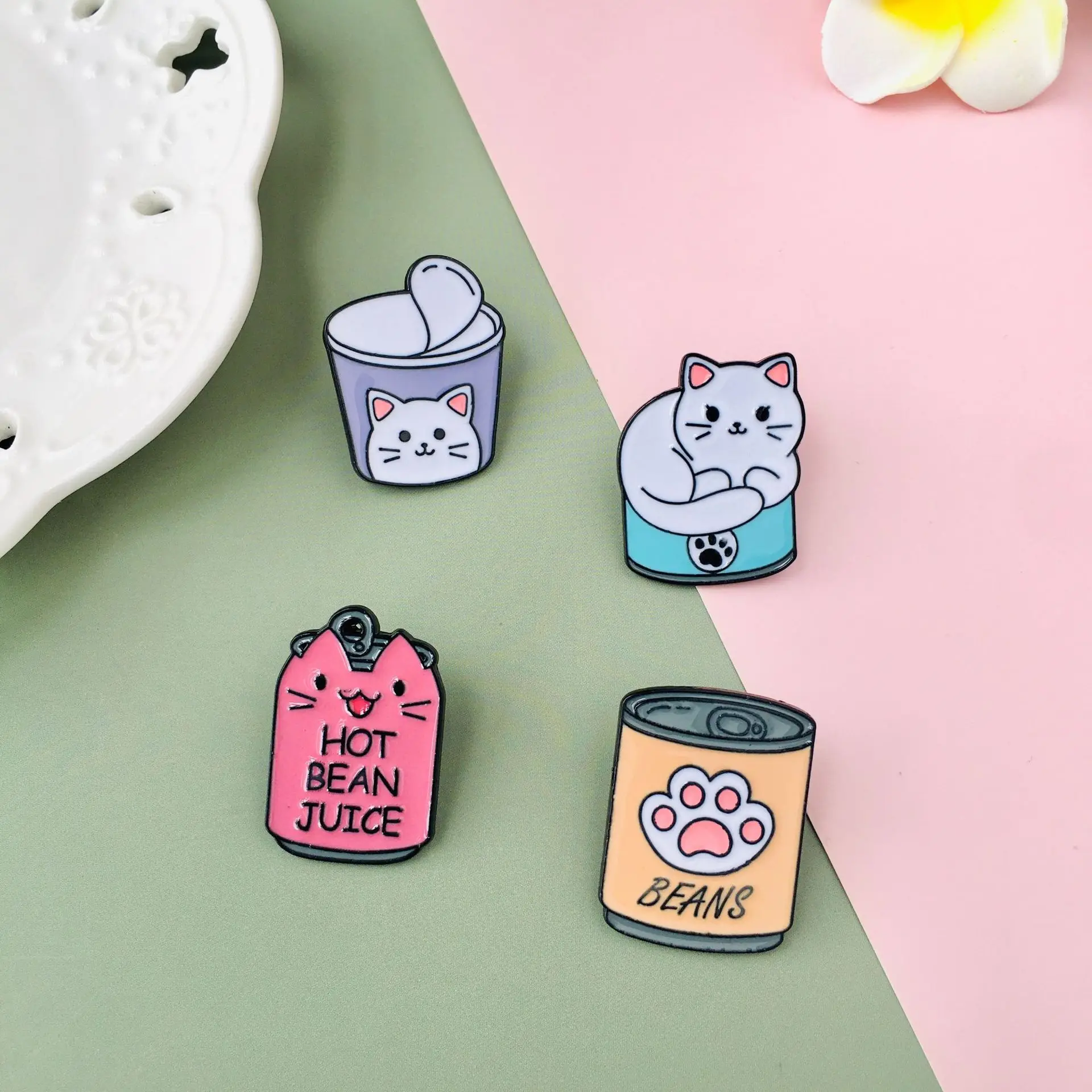 hot selling cute animal brooch, cat coffee cup badge pin