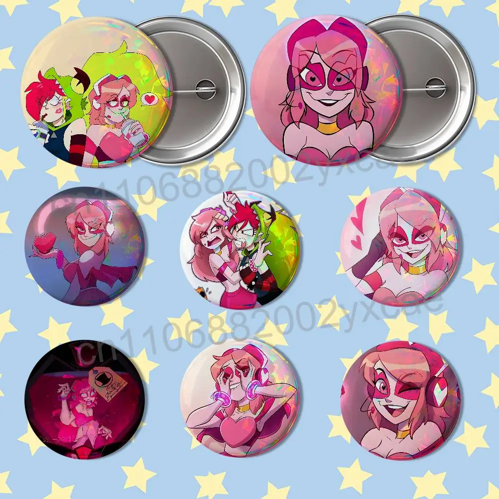 Pink haired superhero Miss Heed  Round Exquisite Badge Brooches Creative Pins For Clothes Hat Backpack Gift Accessories