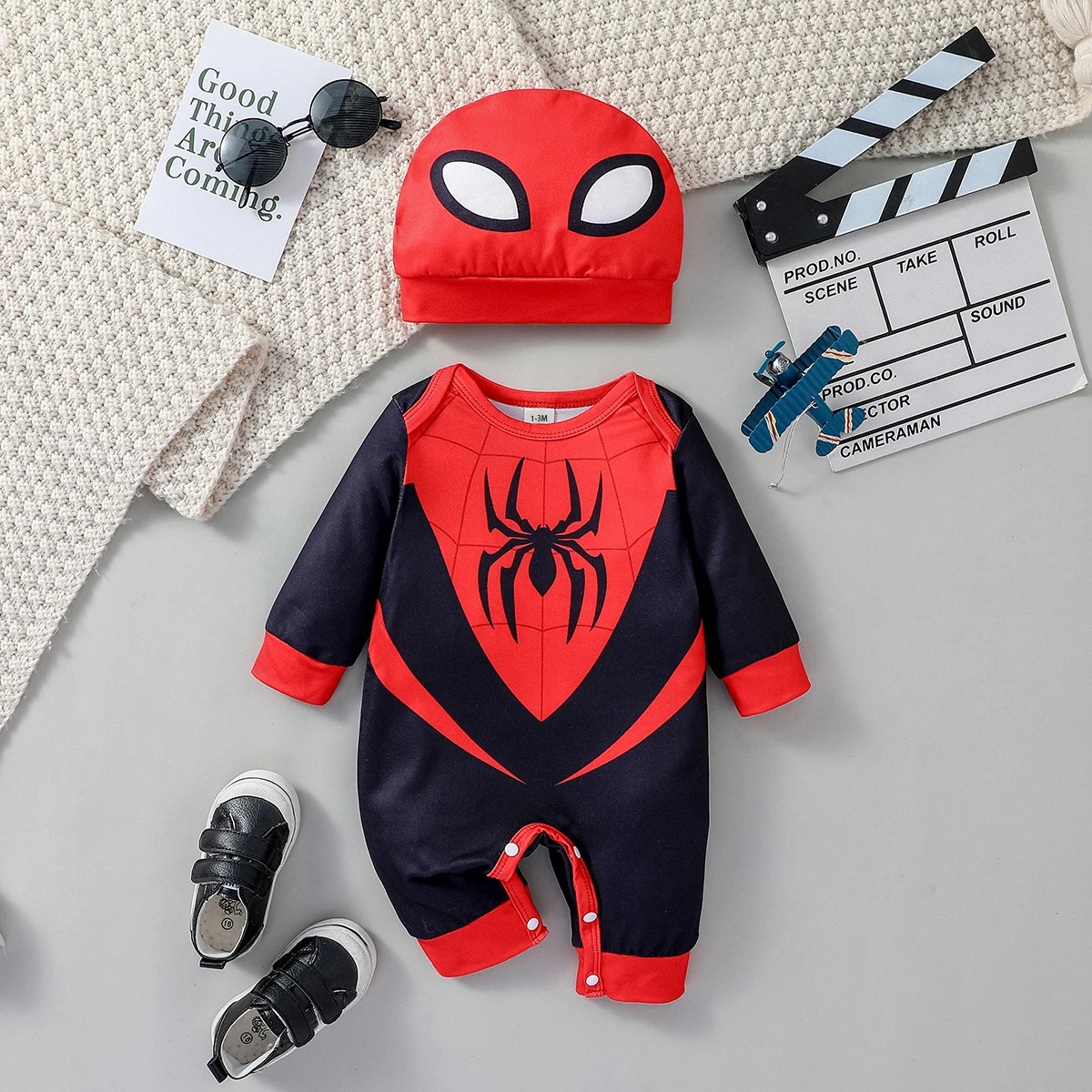 2PCS Baby 2024 New Style Boys For Newborn 0-6M Cartoon Spider Long Sleeve Cool Fashion Jumpsuit All Seasons +Hat