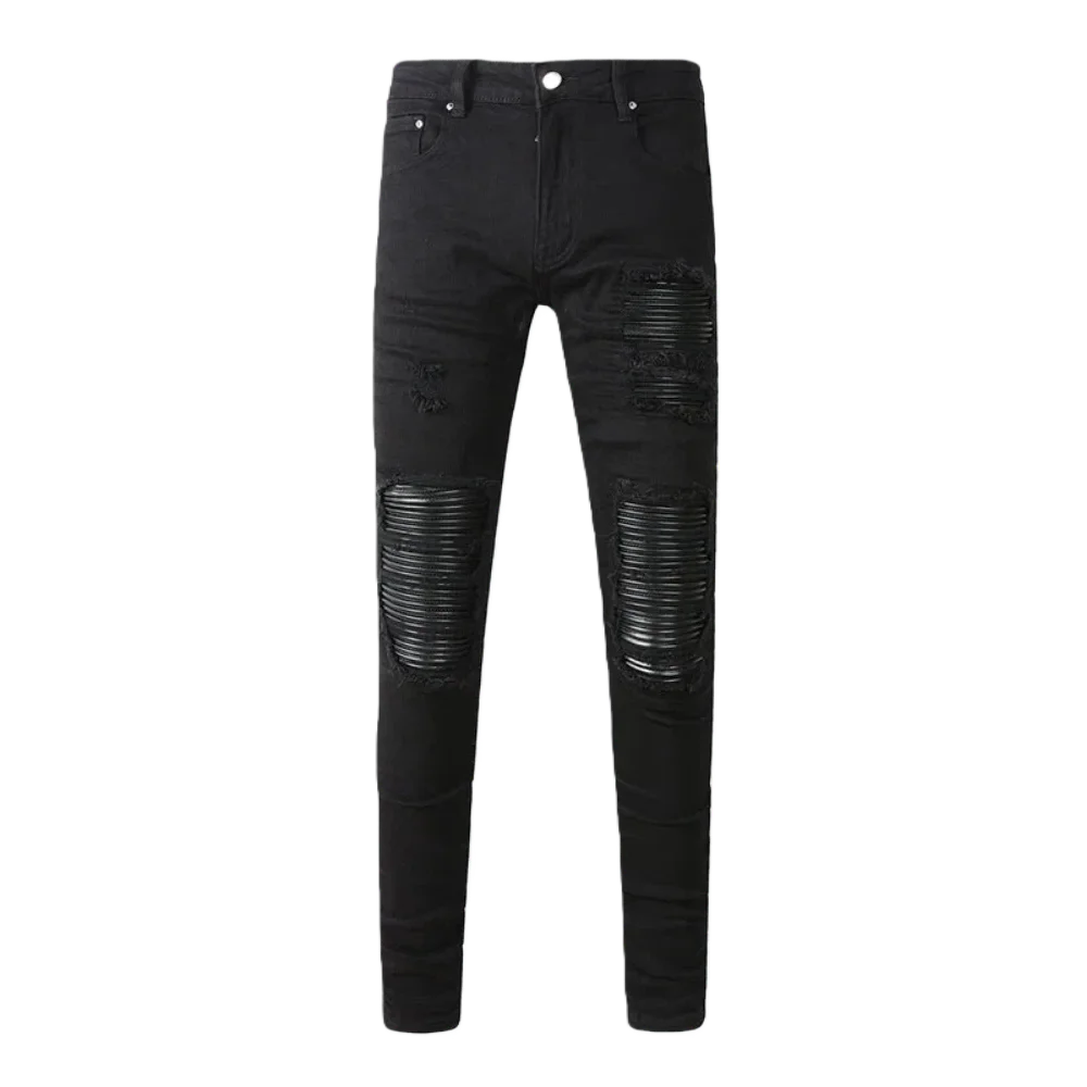 

Мужские рваные джинсы высокого качества в стиле ретро, модные брендовые джинсы в уличном стиле, зауженные джинсы с пуговицами и лацканами, джинсы в стиле пэчворк