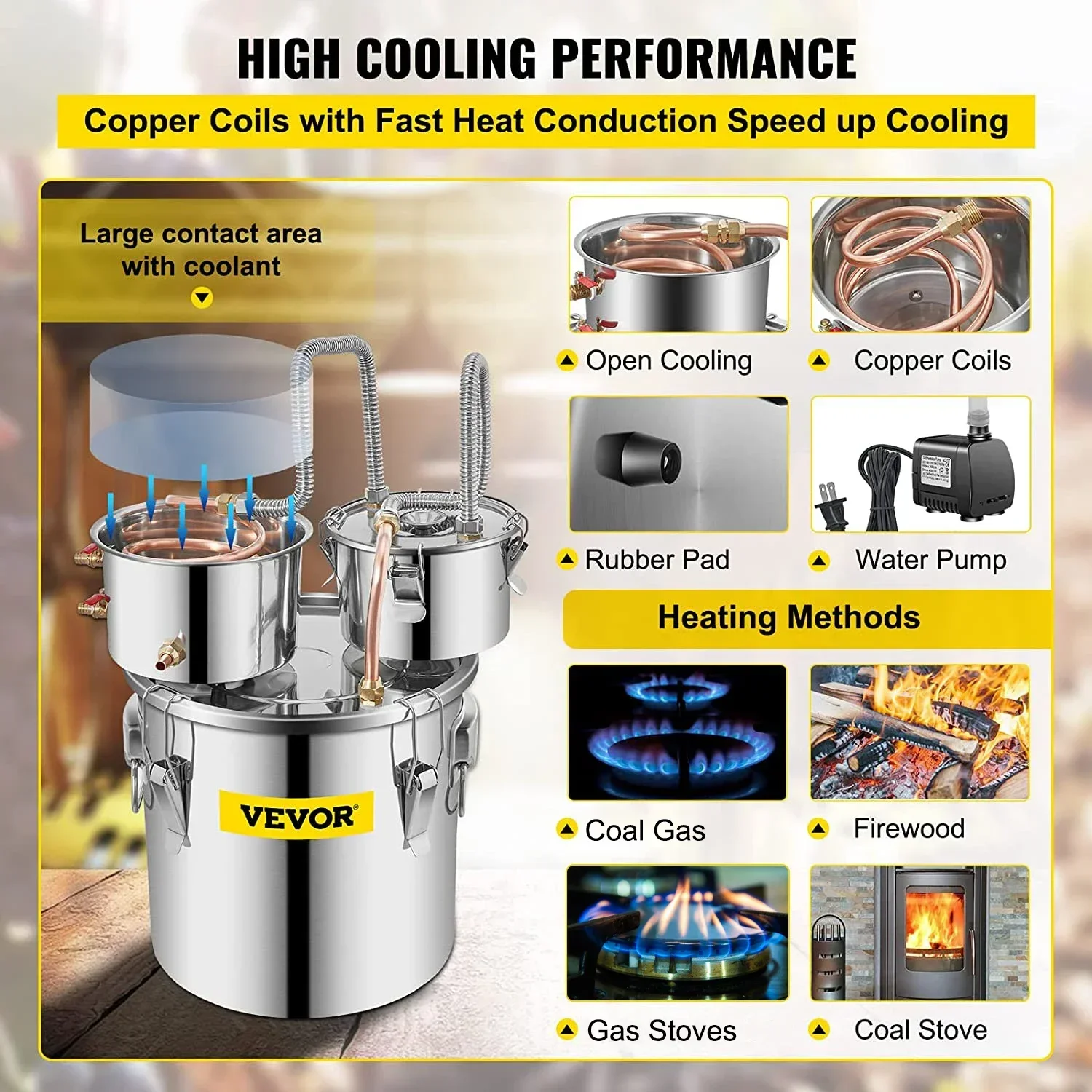 VEVOR الكحول المقطر ألمبيك تخمير لا يزال 30/50L SUS المياه الكحول المقطر النبيذ صنع المرجل مجموعة تخمير المنزل