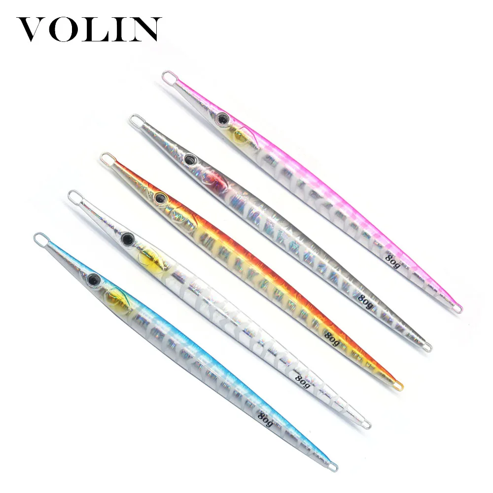 

VOLIN NEW 1pc Fast Sinking Slow Jigging Fishing Lure 80g 100g Saltwater Metal Fishing Lure Artificial Bait Cast Fishing Tackle