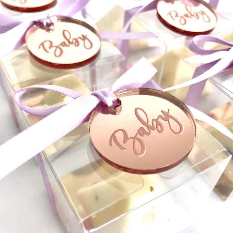 

100pcs Personalized Baby Shower Name Baptism Gold Mirror Acrylic Tag Round Circle Wedding Table Party Decor Favors Custome Gift