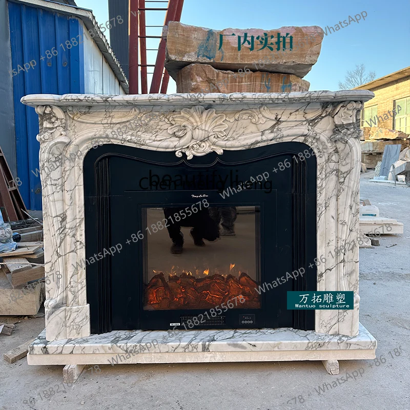 Y183Marble Fireplace French Natural Large Flower White Stone Fireplace Living Room Entrance Fireplace Cabinet