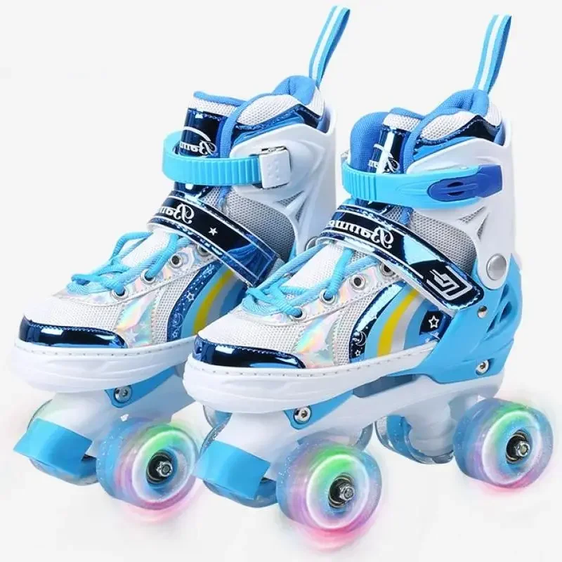 Scarpe da skate quad per bambini Pattini a doppia fila Bambini Pattinaggio all\'aperto Scarpe da ginnastica di dimensioni regolabili con 4 ruote