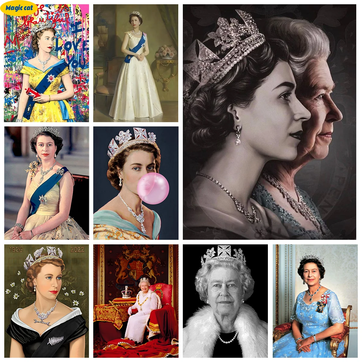 

Queen Elizabeth Diamond Art Painting Portrait Diamond Embroidery DIY Rhinestone Cross Stitch Hand Mosaic office Home Decoration