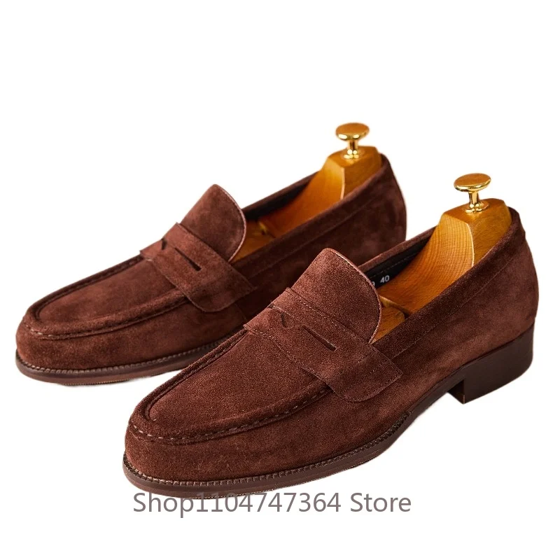 

Handmade Leather Shoes Men Casual Loafers Slip on Spring Summer Square Toe Cowhide Dress Leather Shoes Male Oxfords Cow Suede