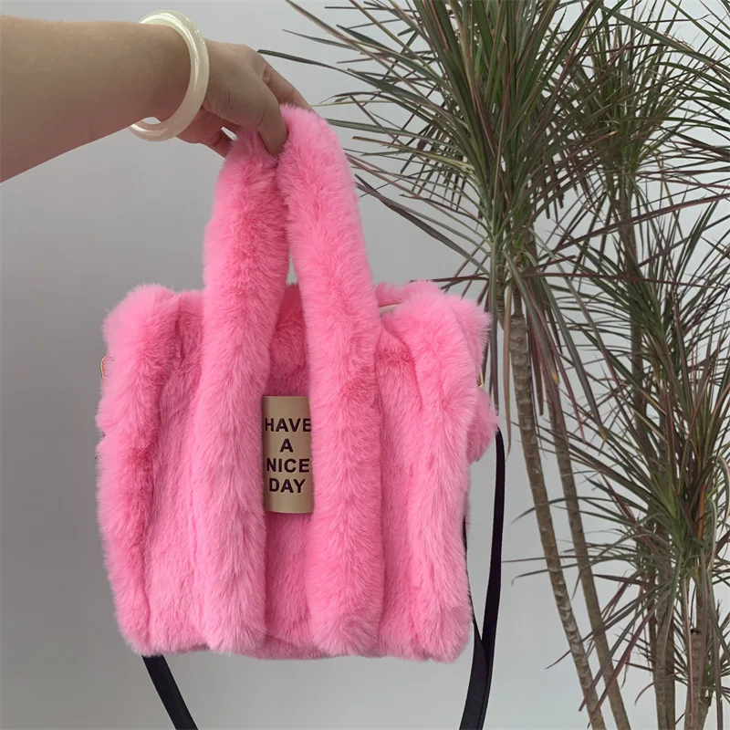 2023 Autumn And Winter New Imitation Rabbit Fur Tote Bag Women Large-capacity Shoulder Bag Messenger Bag Leisure Plush Fur Bag