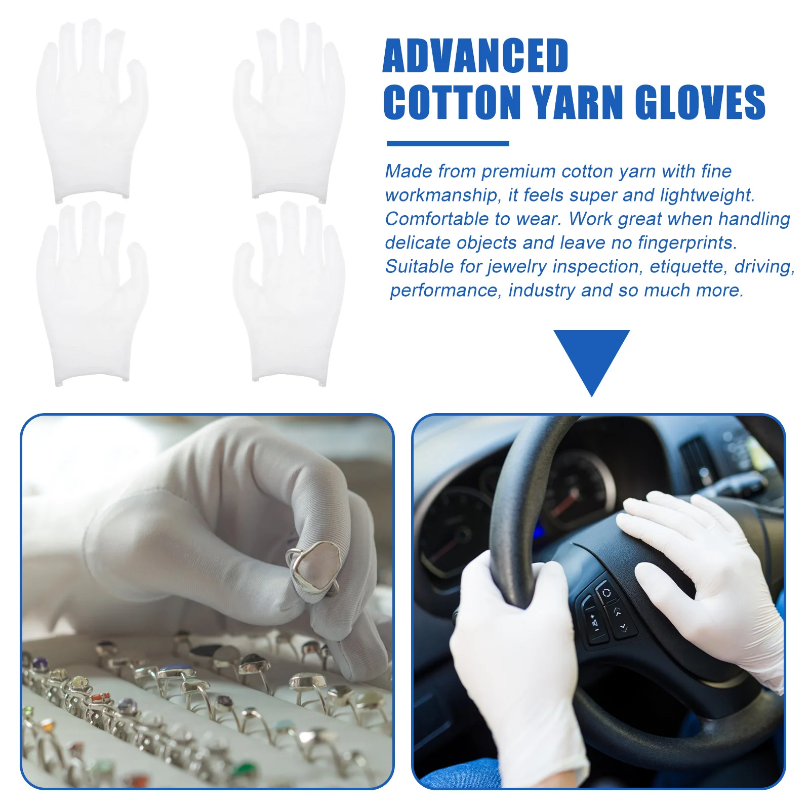 12 قطعة قفازات غزل القطن قابلة لإعادة الاستخدام خفيفة الوزن قابلة للتنفس وامتصاص العرق لفحص المجوهرات والعناية باليدين الجافة متعددة الأغراض