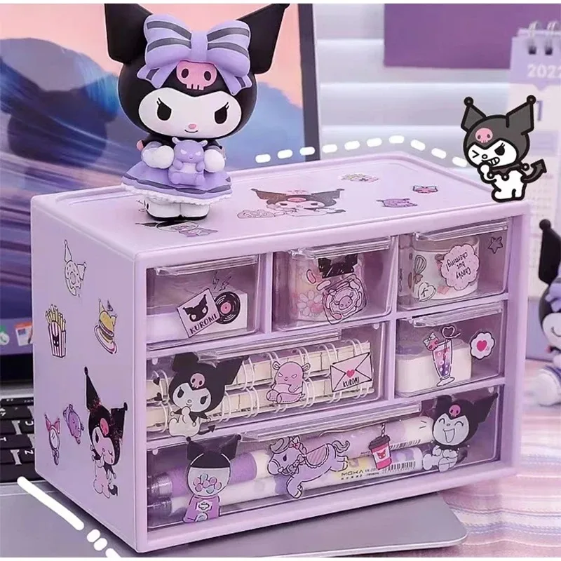 Sanrio Kuromi Multi Layer 6 Palace Grid Storage Box Cartoon Hello Kitty Table Drawer Cute Pochacco My Melody Jewelry Shelf Gifts