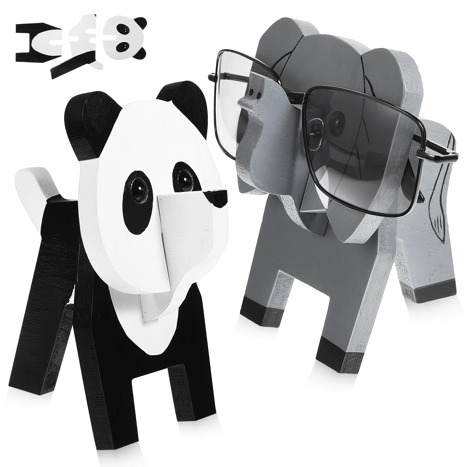 

2 Pcs Animal Shaped Glasses Holder Wooden Stand Detachable Eyeglass Frame Shelf Desk Accessory Cartoon Home Office Decor