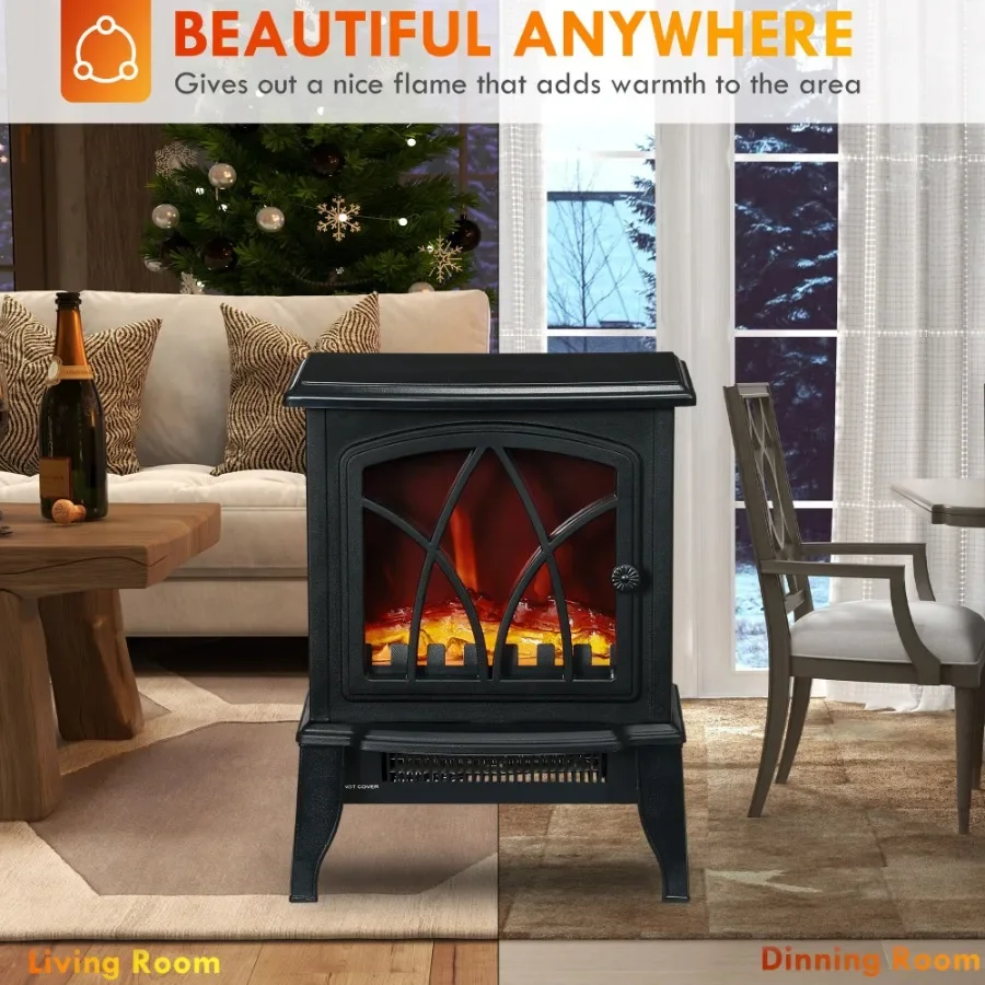 

Electric Fireplace Heater Freestanding Fireplace Stove with Realistic Flames Overheating Protection 750W/1500W Black