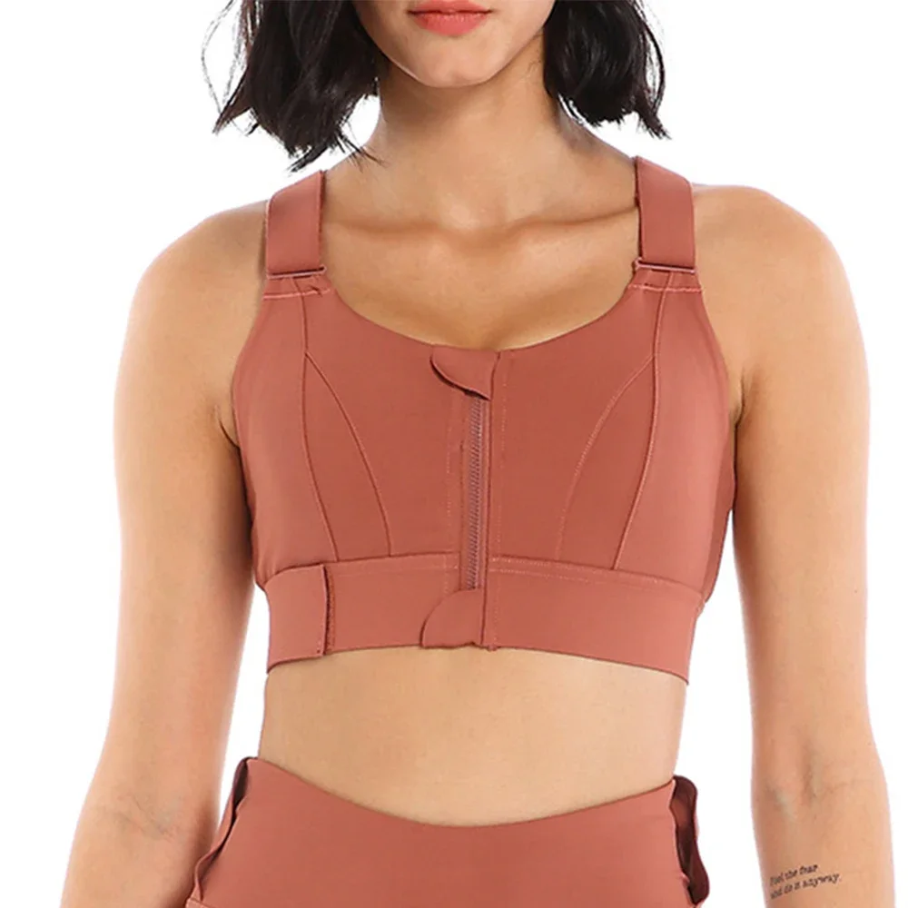 

Sports Bras Tights Crop Top Women Yoga Vest Front Zipper Plus Size Adjustable Strap Shockproof Gym Fitness Athletic Brassiere