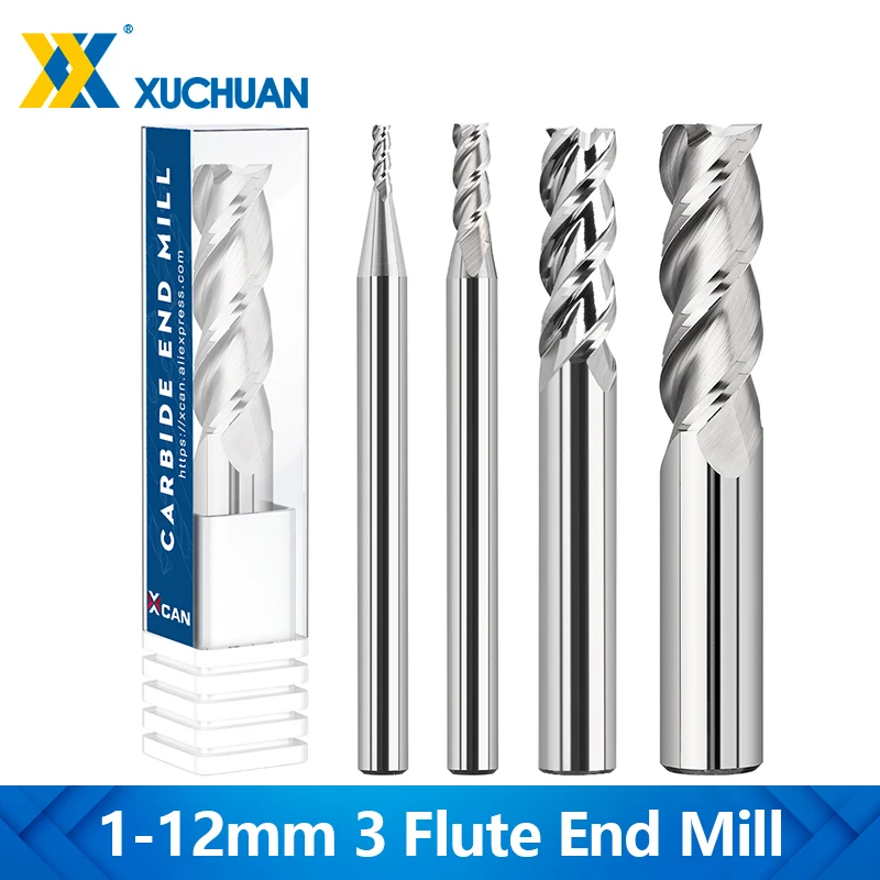 

Aluminum Cutter 1-12mm Carbide Milling Cutter HRC 50 3 Flute Spiral End Mill for Metal Milling Tools CNC Machine Router Bit