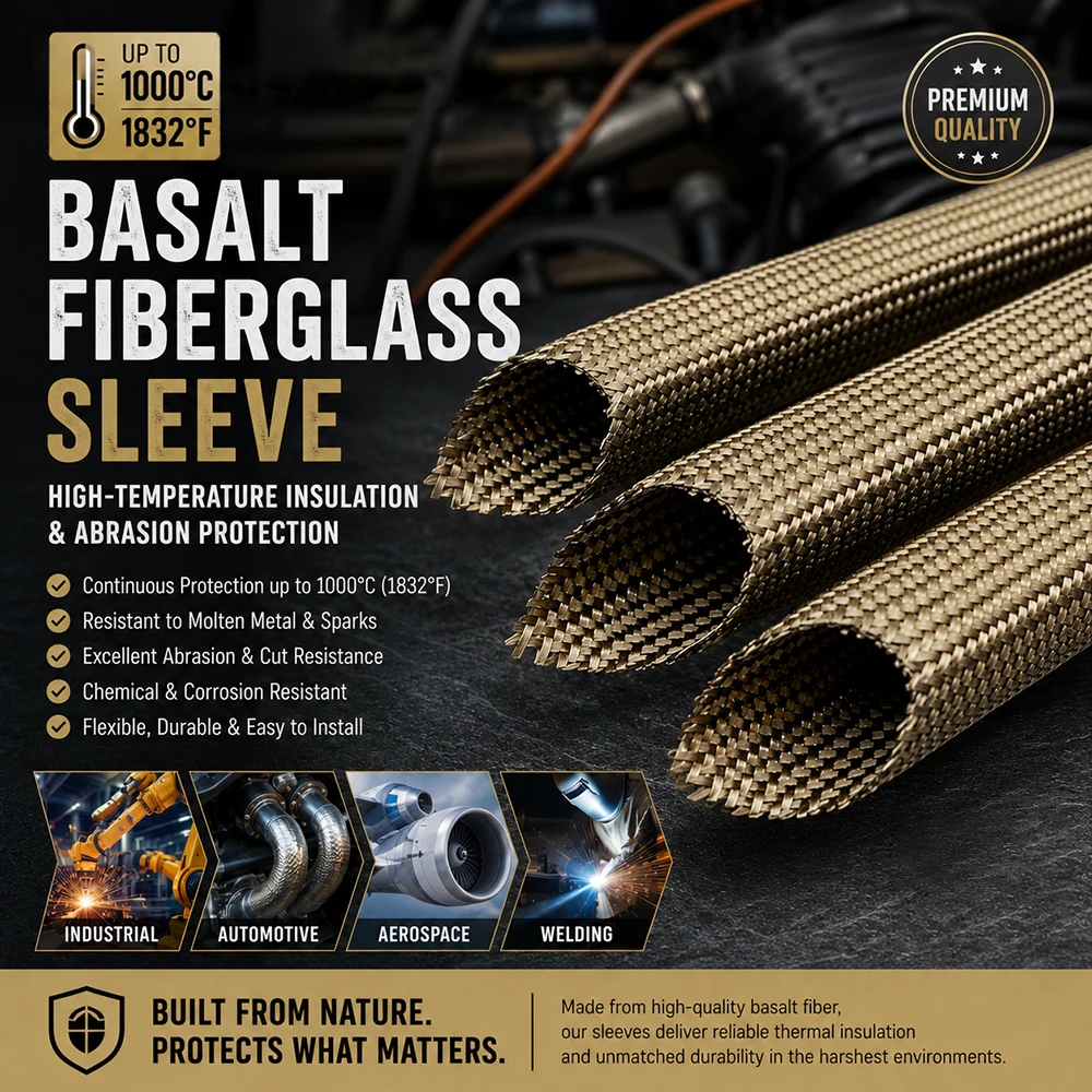 ID 1mm~20mm Basalt Fiber Braided Hose Alkali-Free Fiberglass Sleeve Flame Retardant Sleeve Cable Insulation Protection