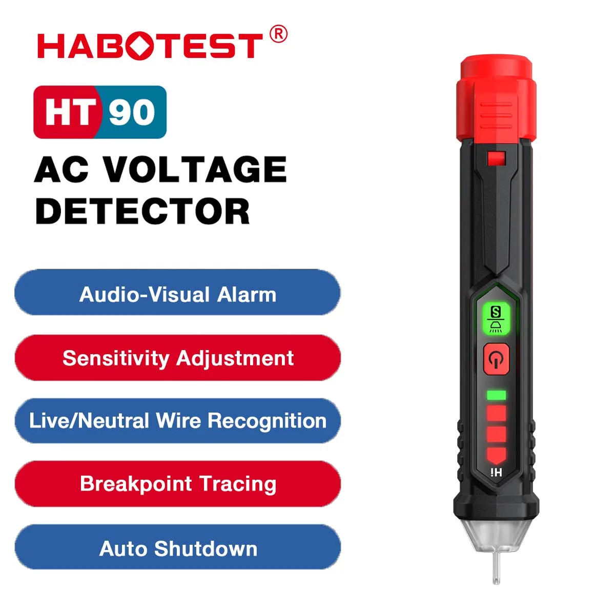 HABOTEST HT90 Voltage Tester Non-Contact Voltage Tester with Dual Range AC 12V-1000V/48V-1000V Electrical Tester