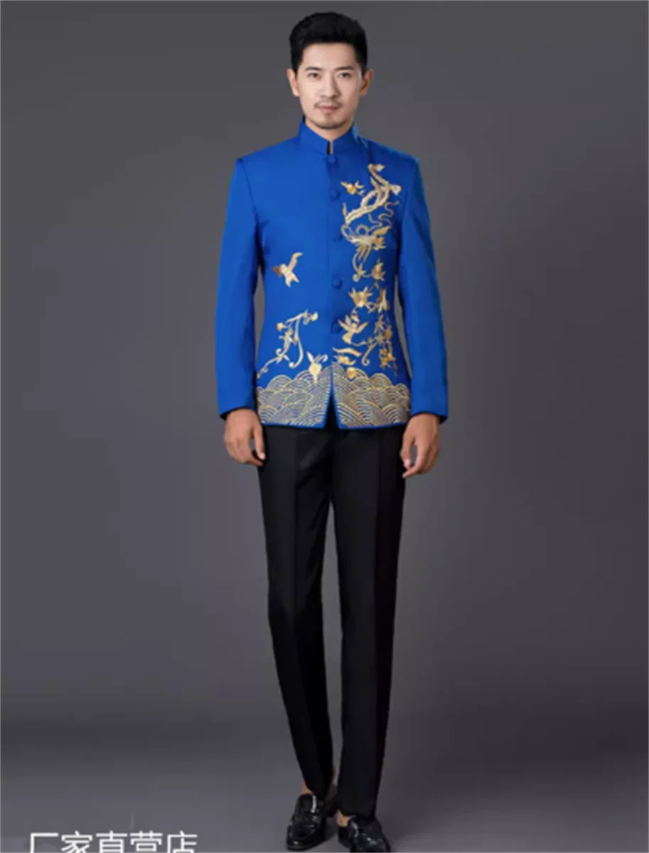 

Traditional Chinese Jacket Groom Tang Vintage Clothing Wedding Men Red Coat Embroidery Zhongshan Blazer