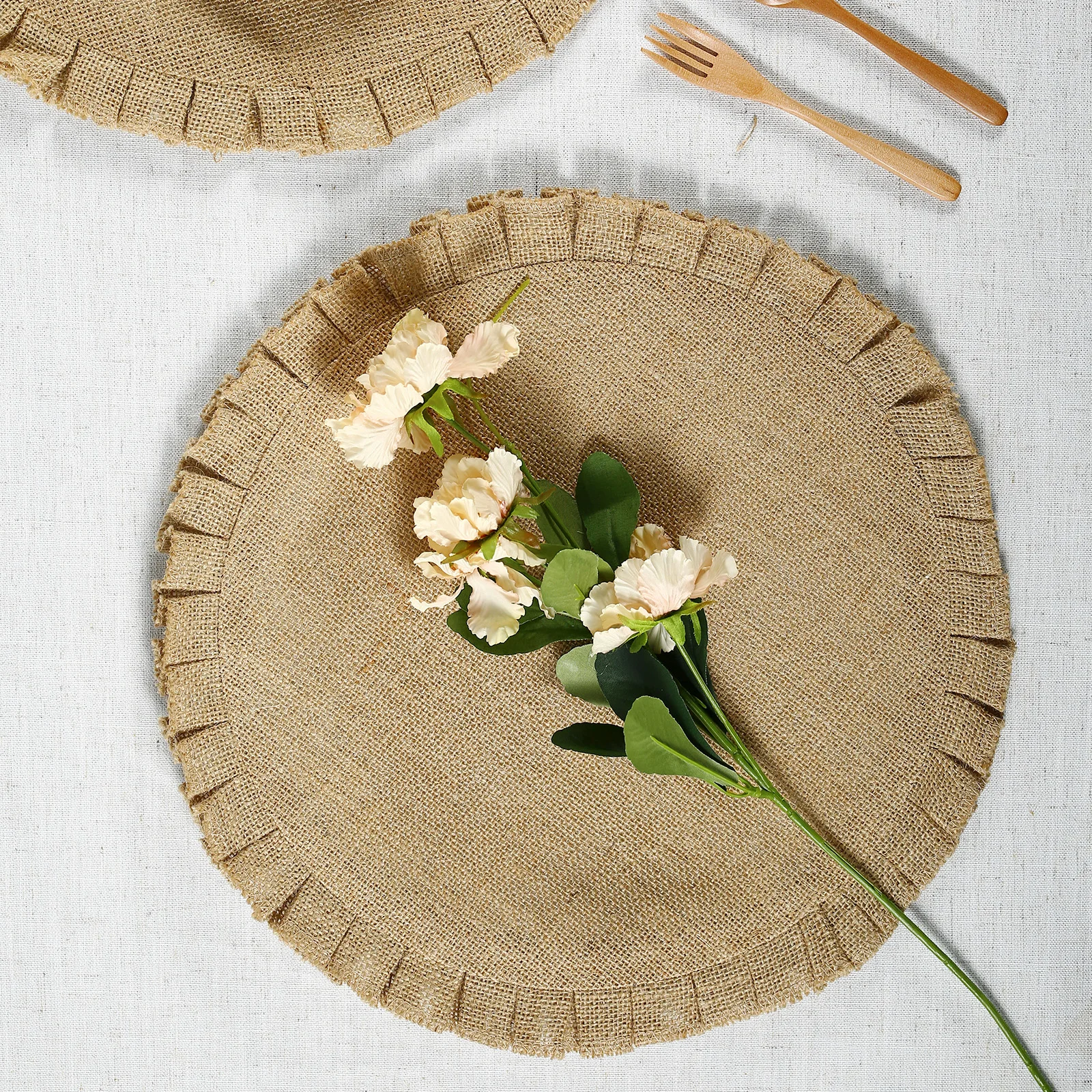 Set of 4 Round Jute Table Placemats - Vintage Mats for Parties, Dining Table, Coasters - Decorative Placemats  Jute