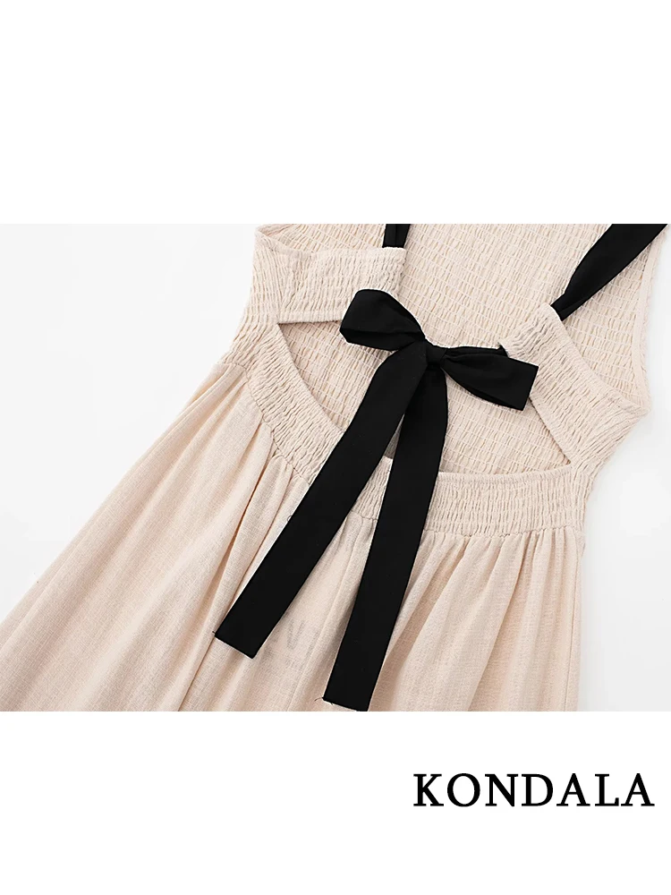 KONDALA Solid Tank Holiday Dress Sleeveless Bow Women Dress Backless Fashion Summer 2022 Sexy Elegant Prairie Chic Y2K Vestidos