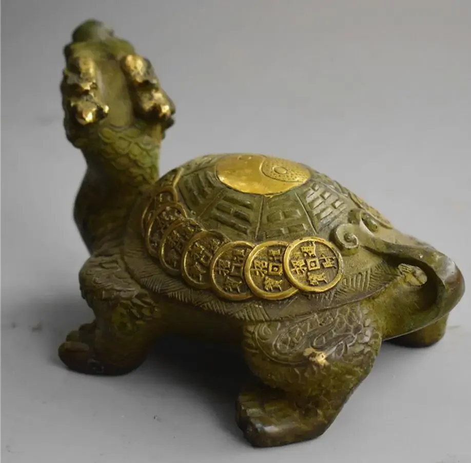 Copper Statue Antique brass, gilded, longevity, Dragon Tortoise, ornament, Zhaocai, Nafu, antique bronze ware collection, home d