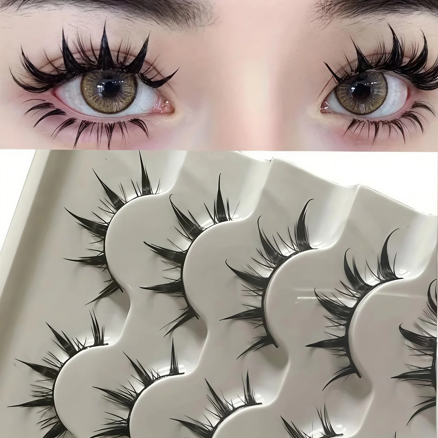 Anime-inspirierte falsche Wimpern, 5 Paar Cartoon-Augen-Kunstwimpern, dramatischer Teufel-Look, voluminös & verlängernd – Detail 2