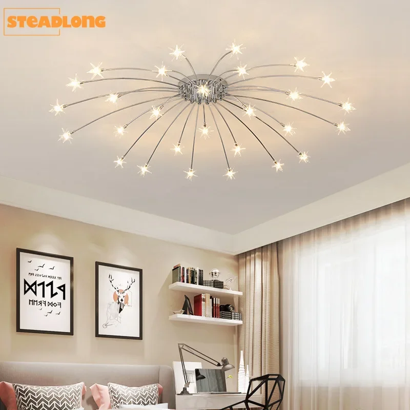 Nordic Sky Star Aimple Lâmpada do teto, Modern Bedroom Light, Quente, Romântico, Criativo, Lâmpada para quarto de criança, Living Room Lights, Lustre