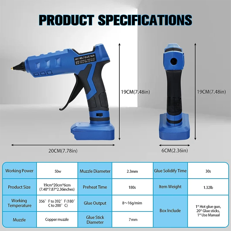 for Bosch 18V Li-ion Battery 50W Cordless Electric Hot Melt Glue Gun Cordless Hot Melt Glue Gun Home DIY/Crafts Repair Tools