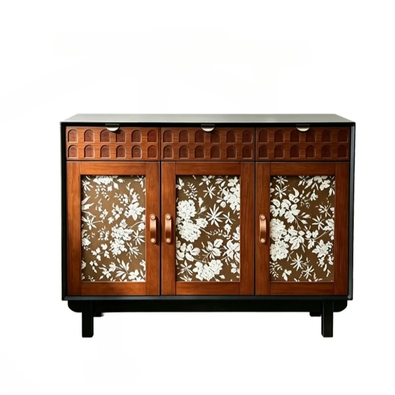 Retro style living room dining side cabinet, integrated coffee cabinet against the wall
