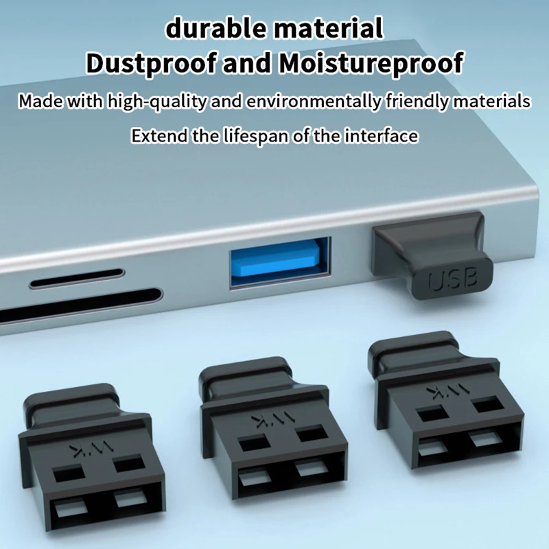 5/10 Peças Tampa Protetora de Porta USB Tipo-A com Alça, Capa Plástica Anti-Poeira para Soquete de Computador Portátil - Proteção de Interface Não Utilizada