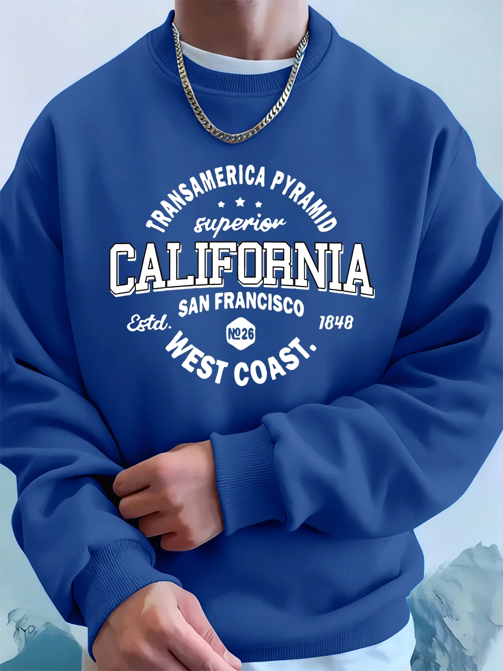 California West Coast Prints Men'S Hoodies Autumn Loose Sweatshirts Hip Hop Crewneck Fleece Warm Pullover Street Men Clothes