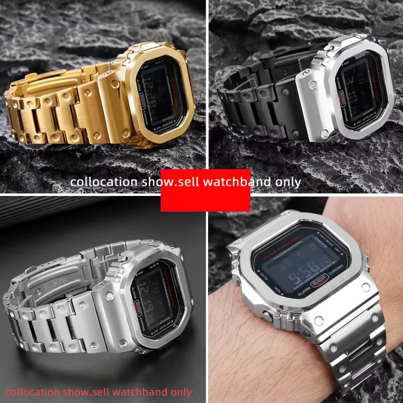 ساعة معدنية ذهبية سوداء للرجال 16 مللي متر لسوار كاسيو G-SHOCK DW5600 GM-5600 سوار ساعة معدنية ستانلس ستيل GW-M5610