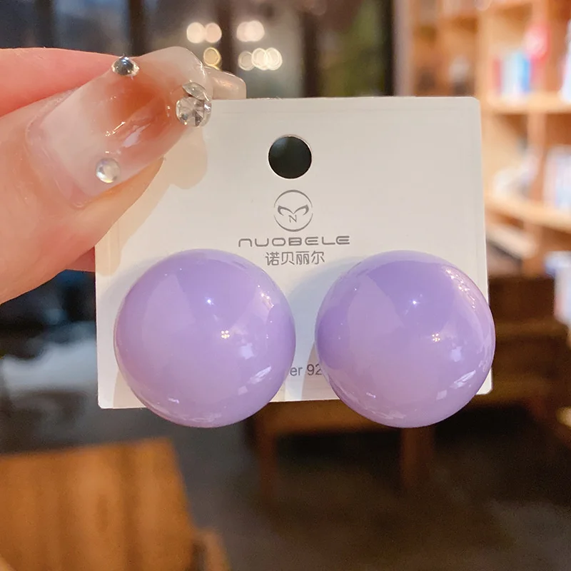 New candy colored pearl earrings women\'s jewelry cute big pearl ball earrings girls party fashion design exaggerated earrings