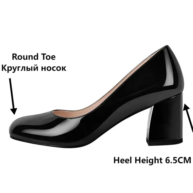 Onlymaker Women Pumps Black Round Toe Block Classic Slip On Thick Heel Office Dress Elegant Handmade Chunky Shoes