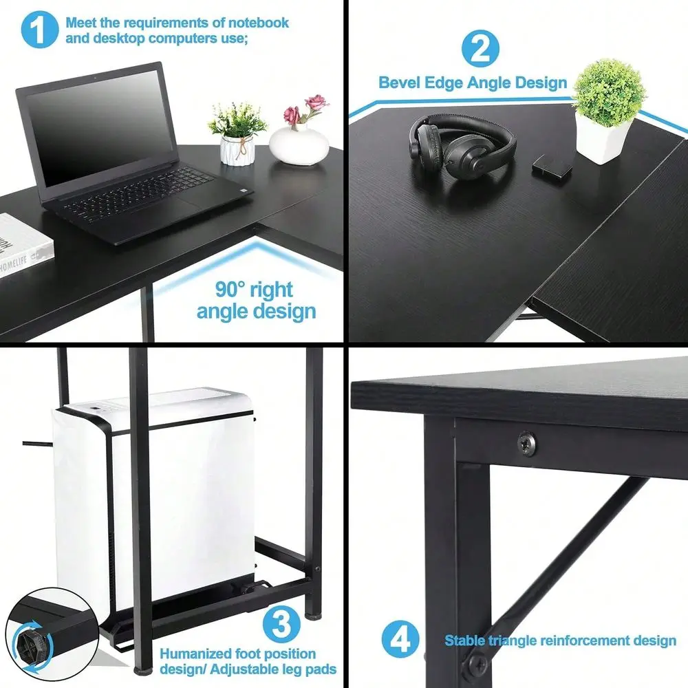 

L Shaped Gaming Corner Computer Desk With CPU Stand And Foot Rest Bar, PC Laptop Study Table Workstation Gaming Desk For Home O