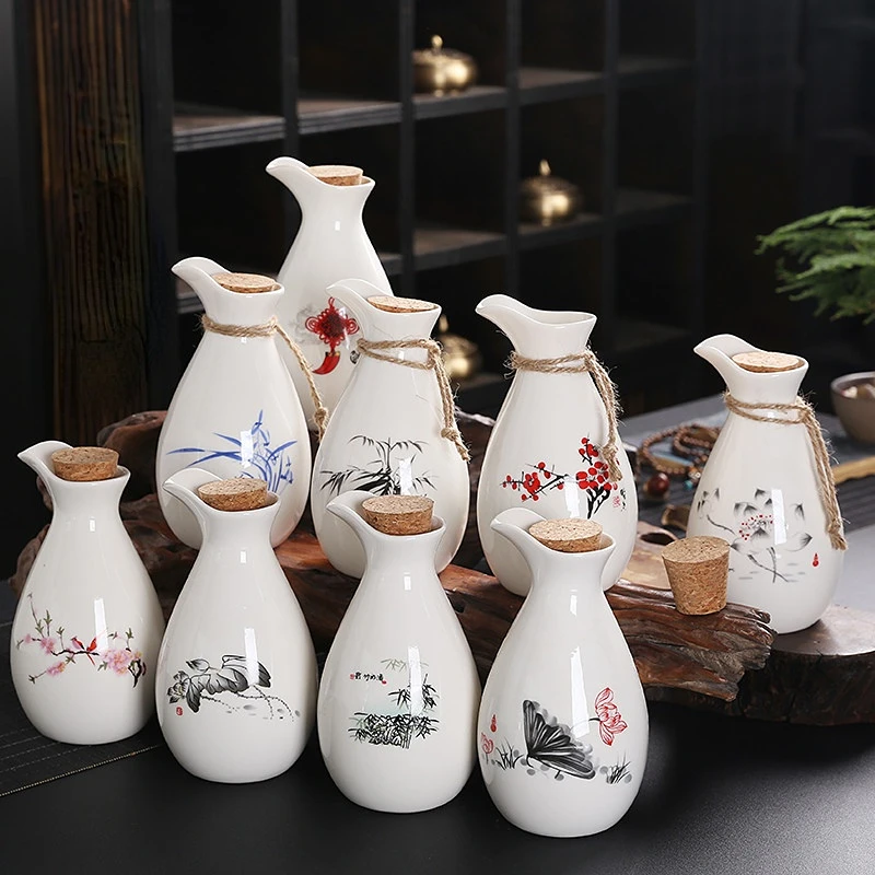 Ancient Style Ceramic Wine Pot White Porcelain Household Decanter White Wine Glass Square Ancient