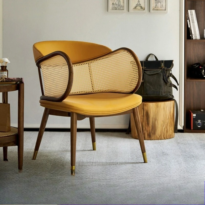 

Solid wood dining chair, rattan single sofa, household soft bag medieval chair, large solid wood sofa chair