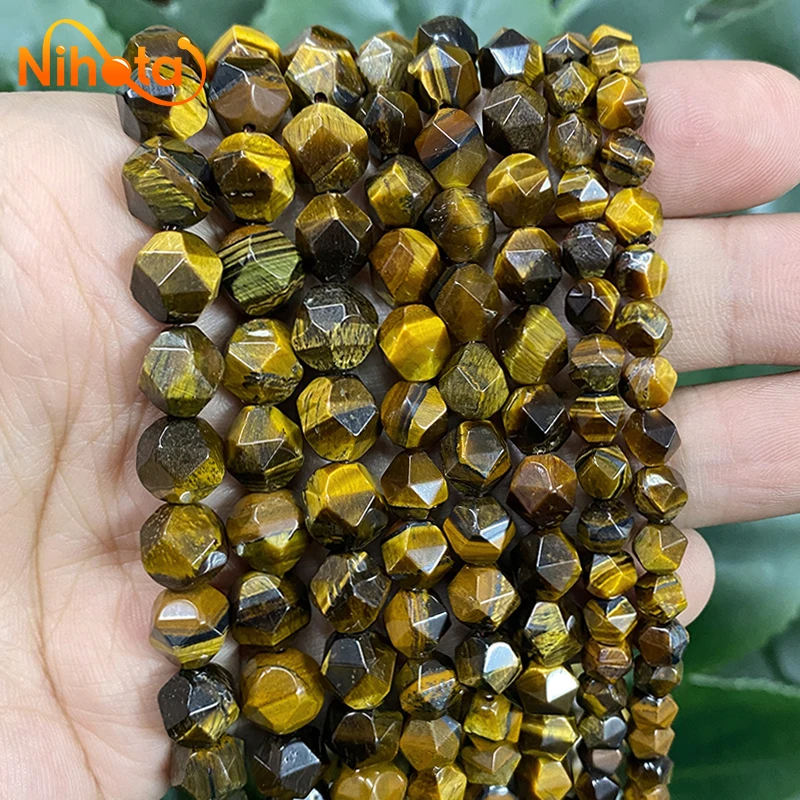 

6/8/10mm Natural Faceted Brown Tiger Eye Stone Loose Beads for Jewelry Making DIY Bead Perles Women's Rings Bracelets 15" Strand