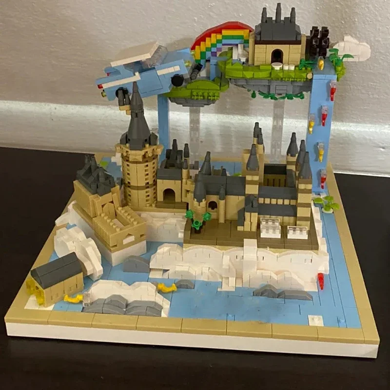 Moyu 92034 World Architecture Magic School Castle Rainbow Island Waterfall Car 3D Mini Diamond Blocks Bricks Building Toy No Box