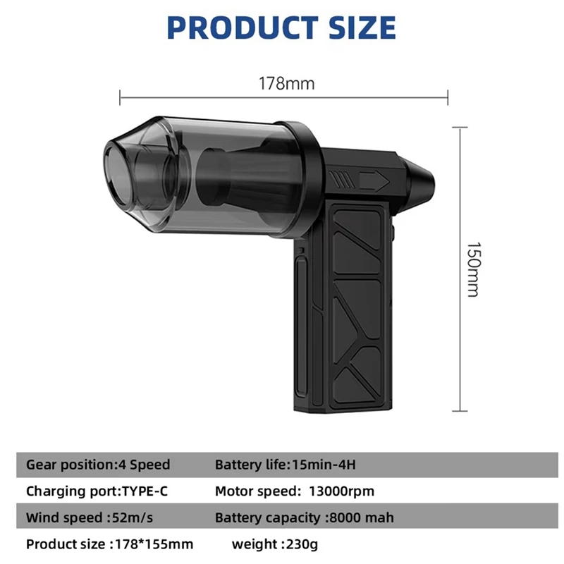 A73P- 130000 RPM Turbo Jet พัดลมเครื่องเป่าลมไฟฟ้ามอเตอร์ไร้แปรงรุนแรงความเร็วลมฝุ่นเป่า Dust Blower ชาร์จ