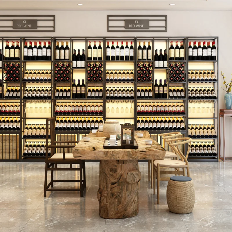 Customized Winery European Style Iron Wine Rack Bar Floor Wine Cabinet Wine Storage Display Rack Organizer Wine Glass Rack