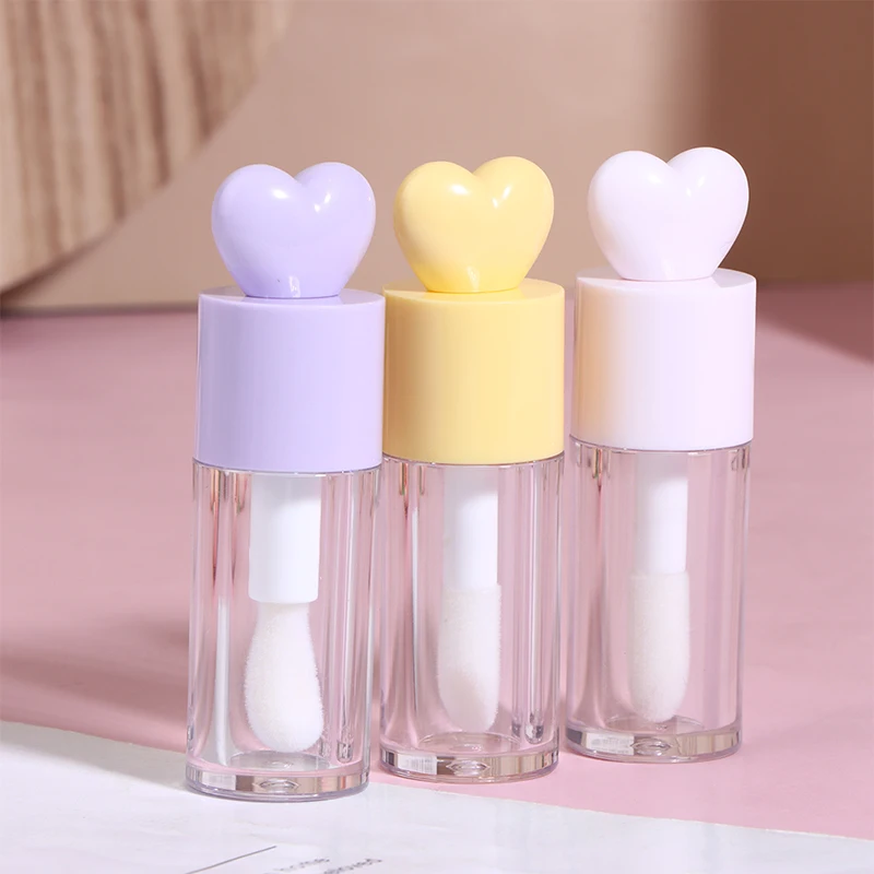 4ml Cute Heart Shape Lip Gloss Tubes Clear DIY Cylindrical Lip Balm Tubes With Wand Refillable Creative Empty Lipstick Bottle