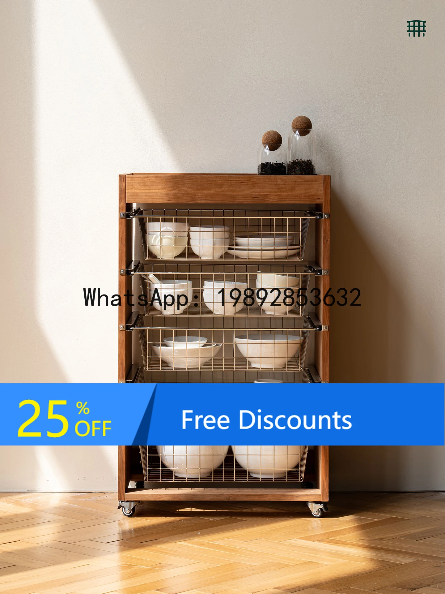 Stainless Steel Pull Basket Cabinet Restaurant Living Room Mobile Side Table Multi-layer Storage Cabinet Floor Bedside Table