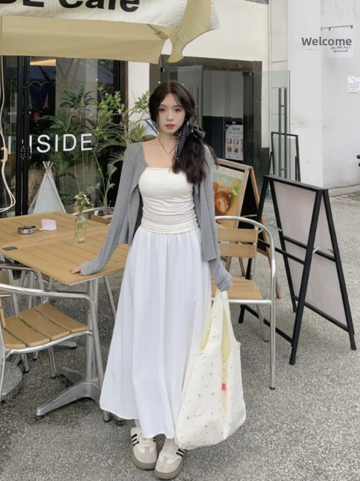 

Женский серый вязаный кардиган больших размеров с длинными рукавами, повседневный стиль, юбка с высокой талией, модная осенняя новинка