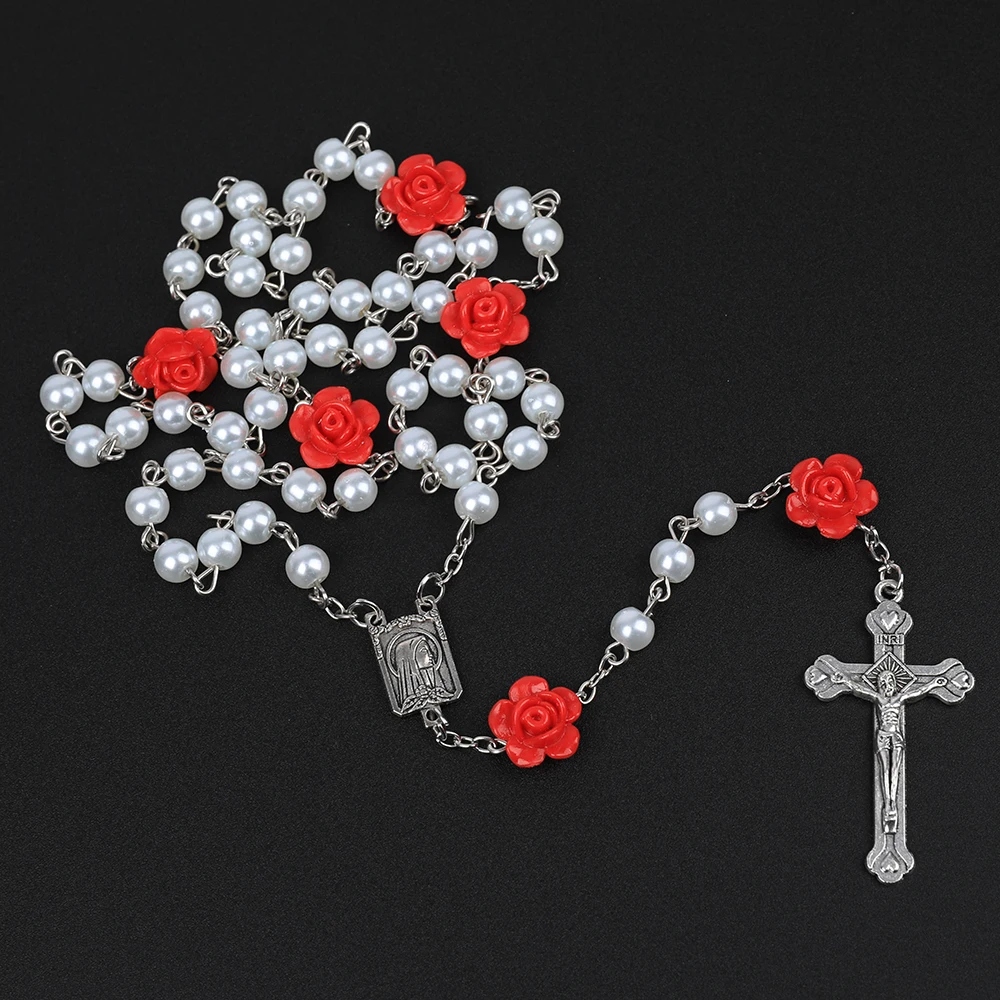 Katholische Rosenkranzkette für Damen, mit Kreuzanhänger, 6-mm-Perlenkette, für Herren, religiöser Gebetsanhänger, Schmuck für Partys, Geschenkidee. – Detail 6