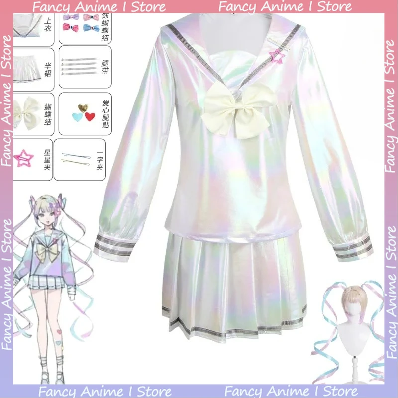 Disfraz de cosplay de KAngel de NEEDY GIRL OVERDOSE, conjunto completo de ropa con uniforme marinero, falda láser y accesorios para fiesta
