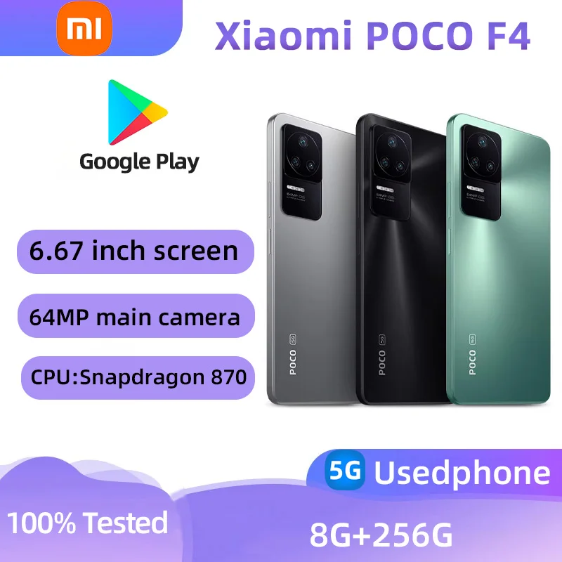 Xiaomi POCO F4 5g Смартфон Процессор Snapdragon 870 Экран 6,67 дюйма 4500 мАч Батарея 64 МП Камера Android Б/у Телефон